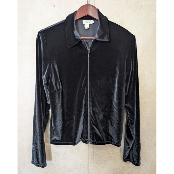 Vintage J Crew Velvet Track Jacket XL Black 80s 90s Velour - Picture 2 of 8